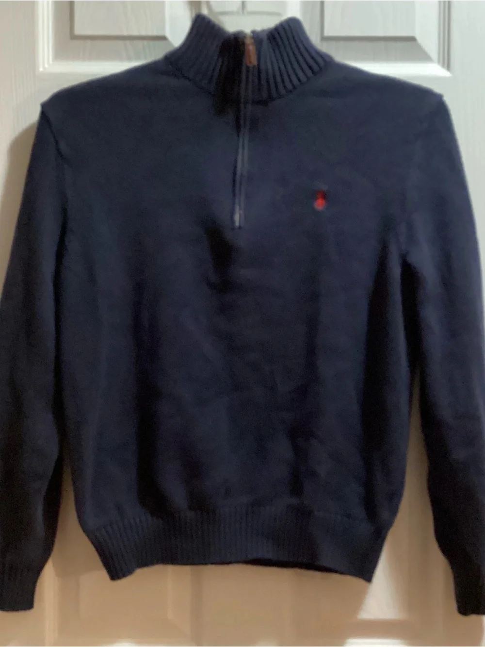Polo by Ralph Lauren Navy Zip Mock-Collar Sweater with Red Pony